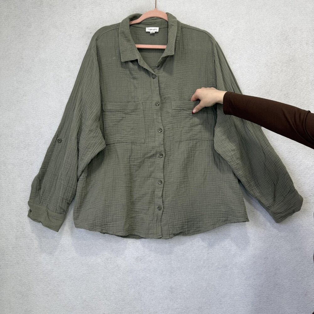 Summersalt Shirt Womens 2XL Green Organic Cotton Gauze Button Front Relaxed - Picture 5 of 10